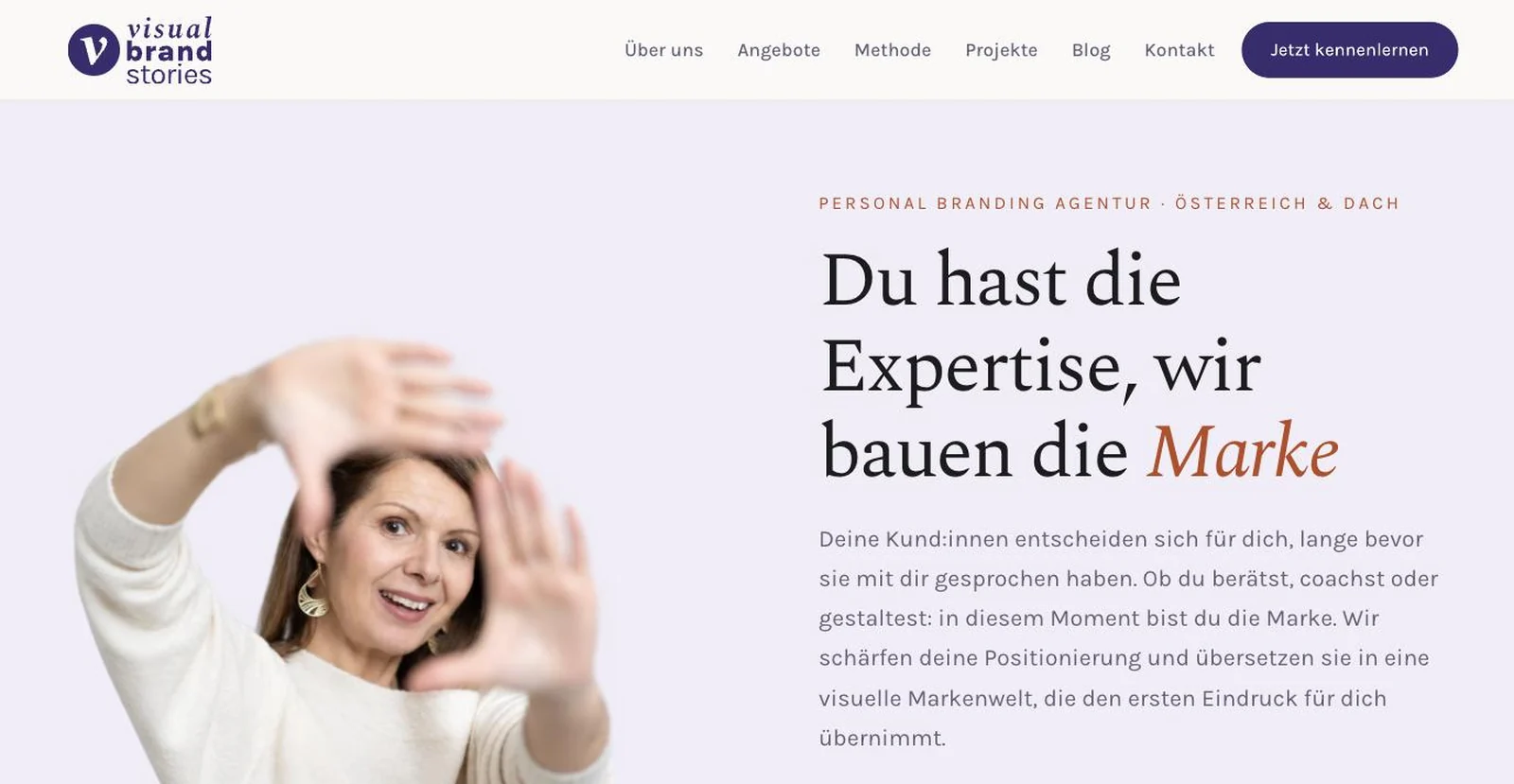 Screenshot der Startseite von visualbrandstories.com in der Desktop-Ansicht