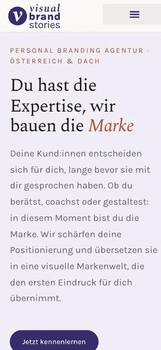 Screenshot der Startseite von visualbrandstories.com auf dem Smartphone